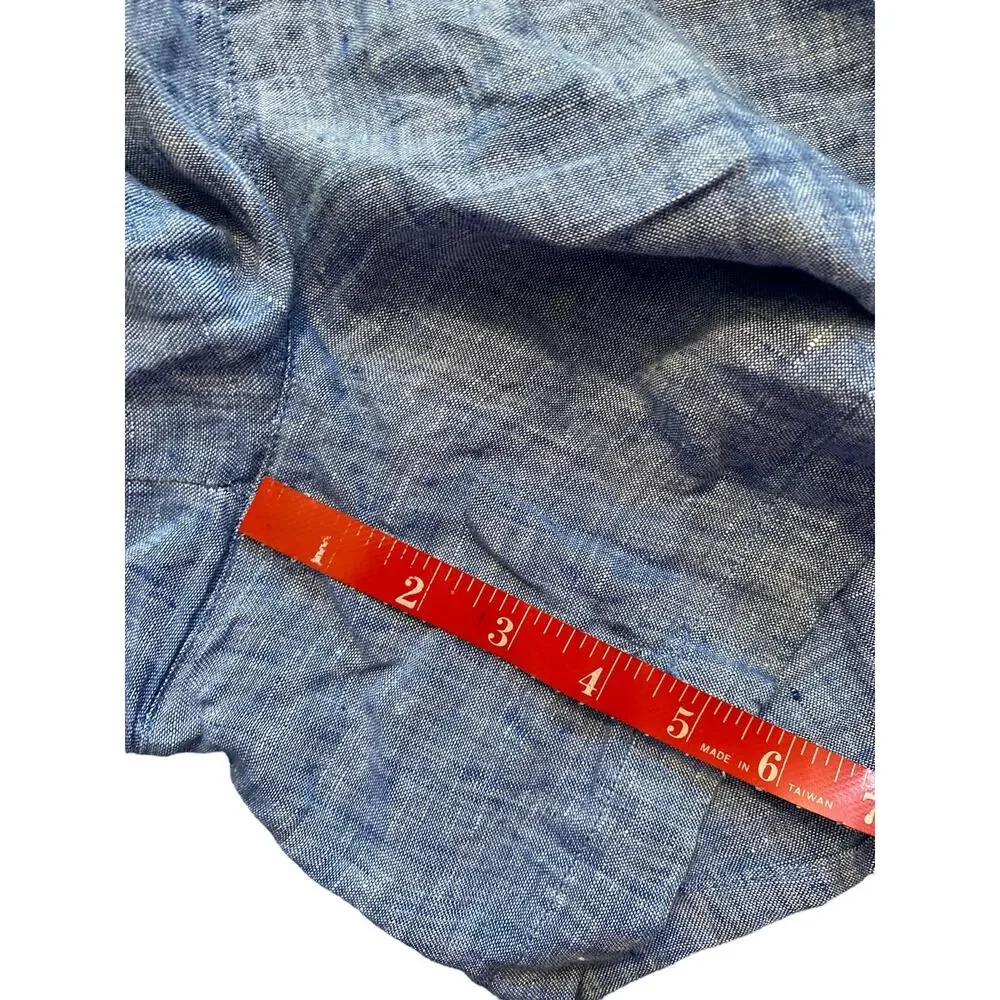 Tahari Women’s 1x Blue Chambray Linen Pocket Costal Granny Lagenlook